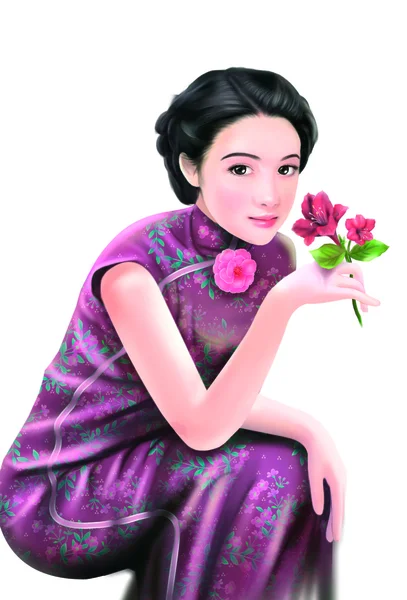 Ruční kresba čínská žena 053 — Stock fotografie