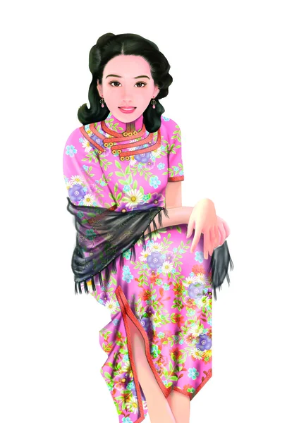 Hand drawing- chinese woman 049 — Stock Photo, Image
