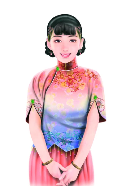 Hand ritning-kinesisk kvinna 046 — Stockfoto