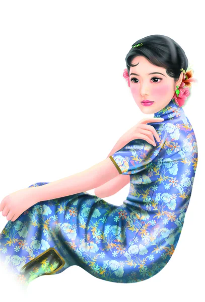 stock image Hand drawing- chinese woman 045