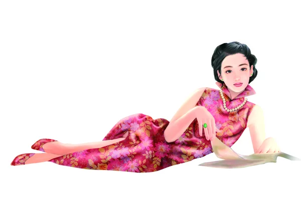Hand ritning-kinesisk kvinna 044 — Stockfoto