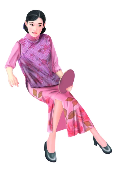 Ruční kresba čínská žena 043 — Stock fotografie