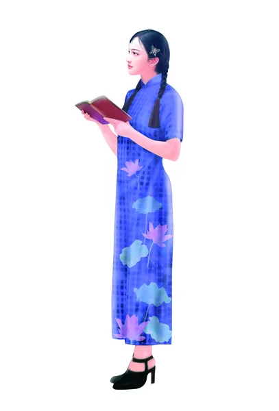 Kézi rajz-kínai nő 036 — Stock Fotó