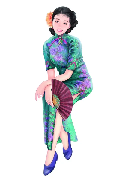 Kézi rajz-kínai nő 035 — Stock Fotó