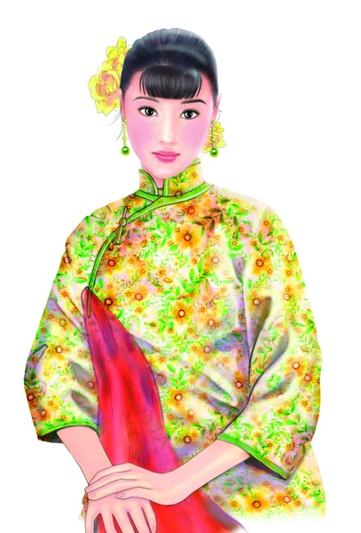 Hand drawing- chinese woman 030 — Stock Photo, Image