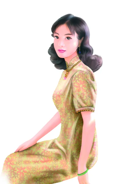 stock image Hand drawing- chinese woman 026