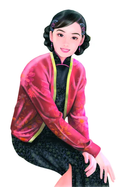 Kézi rajz-kínai nő 022 — Stock Fotó