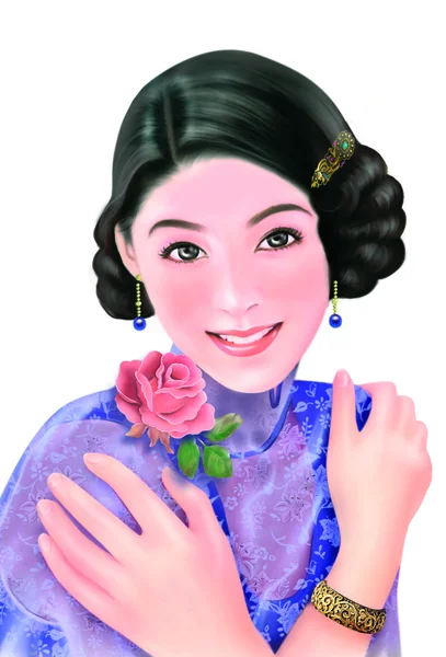 Hand ritning-kinesisk kvinna 019 — Stockfoto