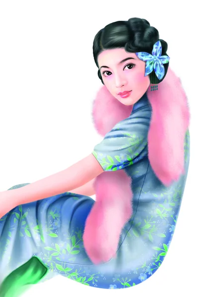 Ruční kresba čínská žena 018 — Stock fotografie
