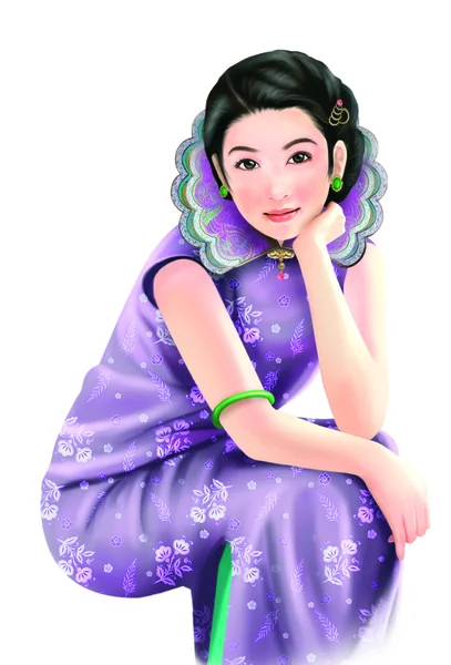 Ruční kresba čínská žena 013 — Stock fotografie
