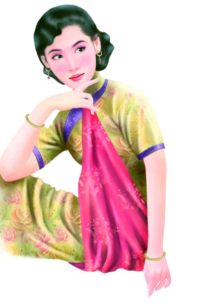 Ruční kresba čínská žena 011 — Stock fotografie