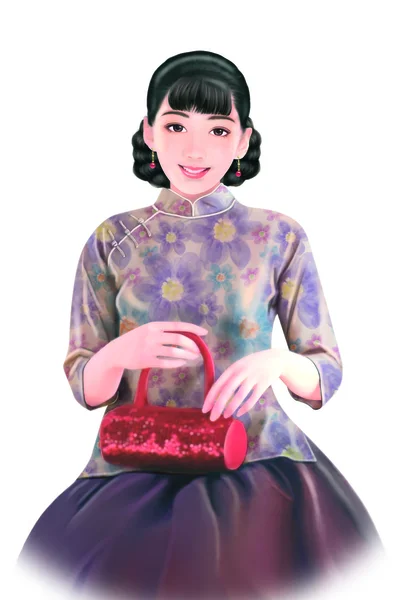 Hand drawing- chinese woman 007 — Stock Photo, Image