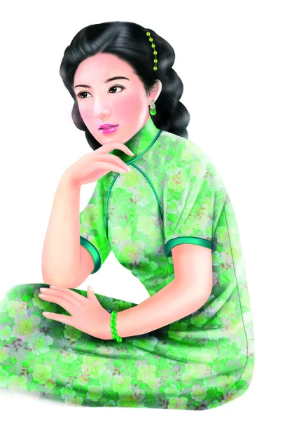 Hand drawing- chinese woman 004 — Stock Photo, Image