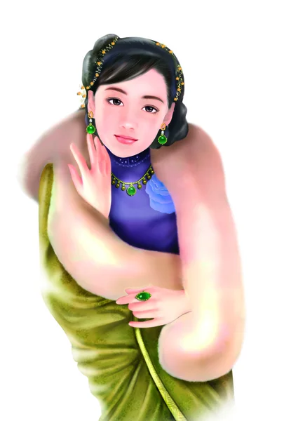 Hand drawing- chinese woman 002 — Stock Photo, Image