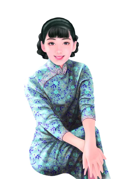 Hand tekening-chinese vrouw 001 — Stockfoto