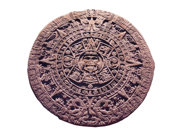 Календарь Ацтеков Сделанный Натурального Камня Белом Фоне Лицензионные Стоковые Фото