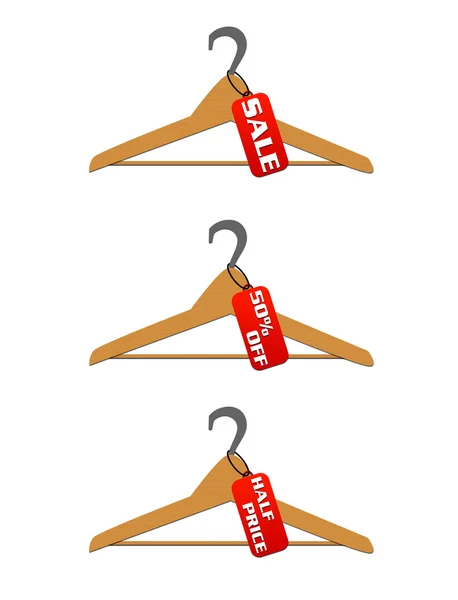 Drei Kleiderbügel Mit Verkaufs Und Rabattmarken — Stockfoto