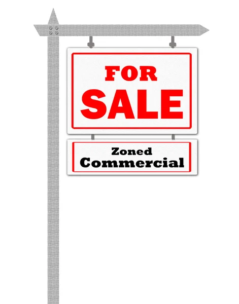Недвижимость на продажу Знак, Зонированная коммерческая — стоковое фото