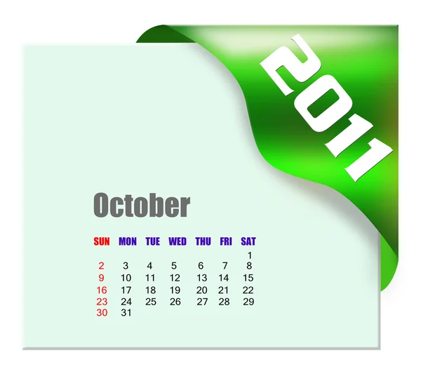 Octubre 2011 Calendario —  Fotos de Stock