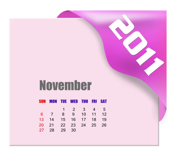 Listopadu 2011 kalendář — Stock fotografie