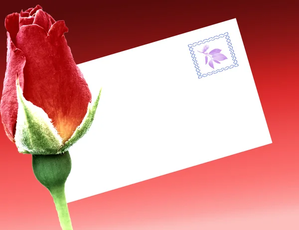 玫瑰与叶邮票的信封 — 图库照片