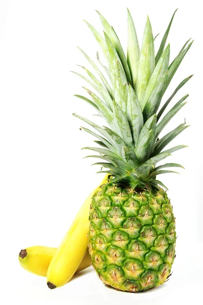 Białym Tle Ananasa Banana — Zdjęcie stockowe
