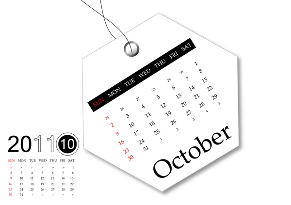 Octubre 2011 Calendario Con Diseño Etiquetas Venta — Archivo Imágenes Vectoriales