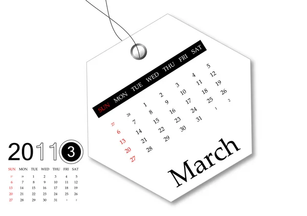 Mars 2011 Kalendern Med Försäljning Tag Design — Stock vektor