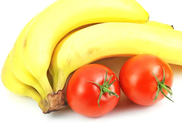 Απομονωμένες Μπανάνα Και Ντομάτες — Φωτογραφία Αρχείου