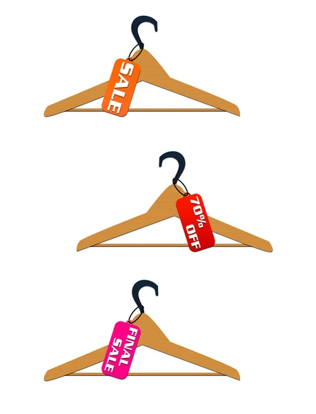 Drei Kleiderbügel Mit Verkaufs Und Rabattmarken — Stockfoto
