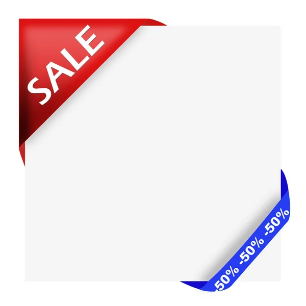 Red corner ribbon with sale sign and fifty percent off — Stock Photo, Image