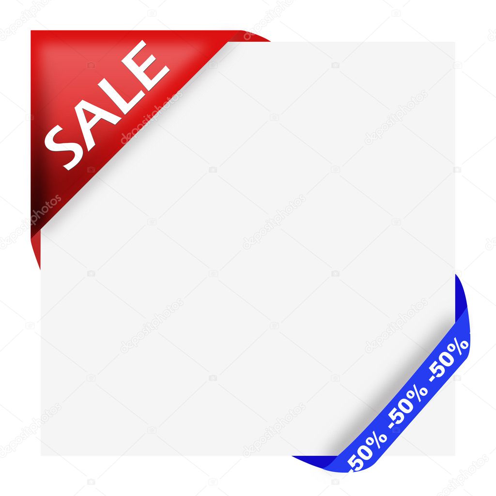 Red corner ribbon with sale sign and fifty percent off