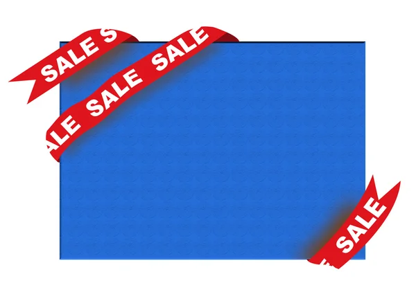 Красный угол ленты с табличкой продажи на синем фоне — стоковое фото