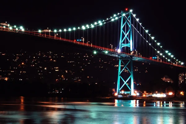 Night Scene Lions Gate Suspension Bridge Gateway Vancouver Canada — Stock Photo, Image