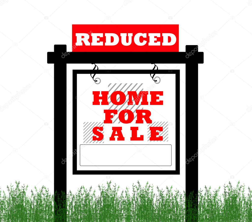 Real Estate home for sale sign, price reduced