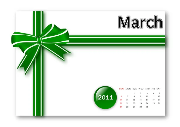 Marzo 2011 Calendario — Vettoriale Stock