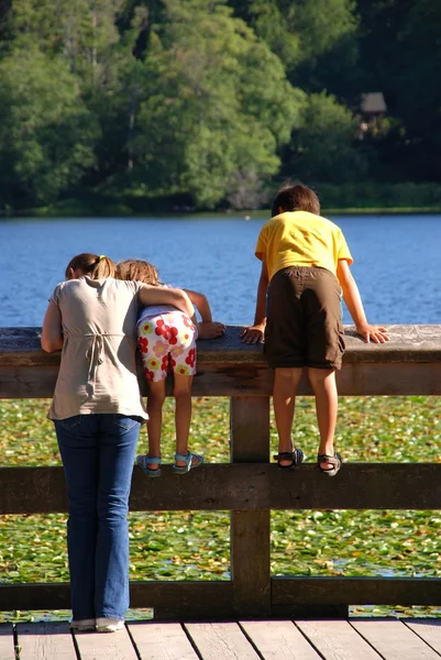 Μια Ευτυχισμένη Οικογένεια Διασκεδάζουν Στη Λίμνη Ελάφια Καναδάς — Φωτογραφία Αρχείου