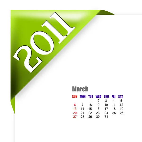 Března 2011 kalendář — Stock fotografie
