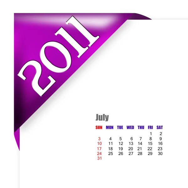 Kalendarz Lipiec 2011 — Zdjęcie stockowe