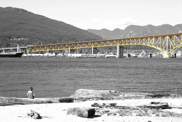 Paisagem Verão North Vancouver Foto Preto Branco Além Ponte Transporte — Fotografia de Stock