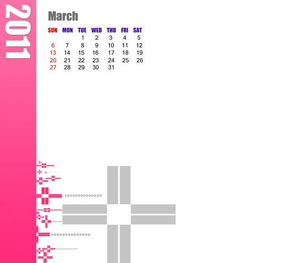 Března 2011 kalendář — Stock fotografie
