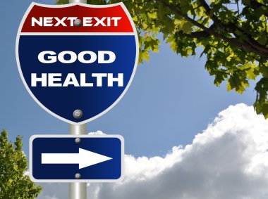 Good health road sign with blue sky clipart