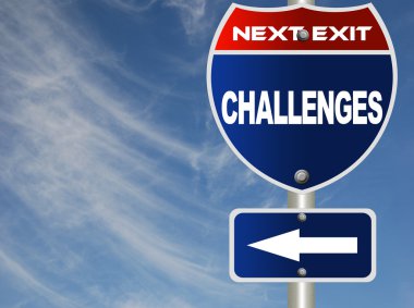 Challenges road sign with blue sky clipart