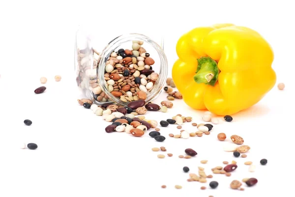 Yellow pepper and cooking beans — Stock Photo, Image