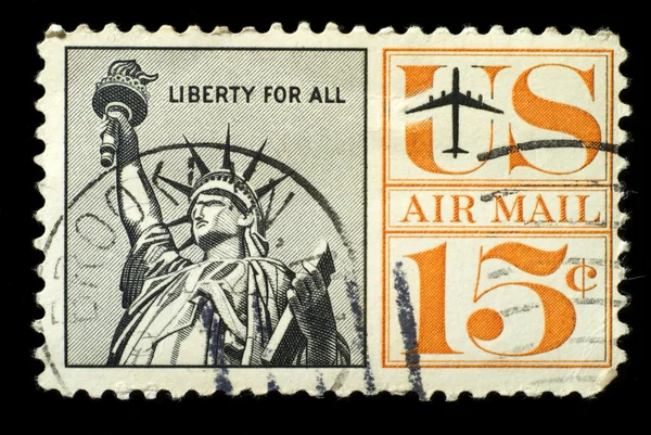 Ancien Vintage Usa Affranchissement Air Mail Timbre Liberté Collecte Isolée Images De Stock Libres De Droits