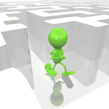 Man walking out of a complex labyrinth clipart