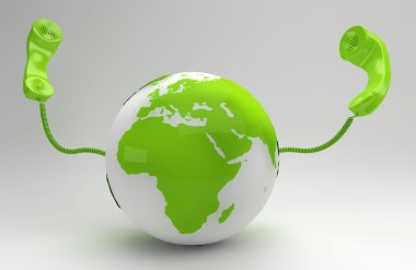 A global telecommunication concept with the green planet clipart