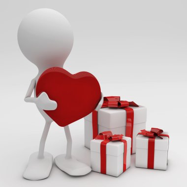 Man giving his heart. 3d rendered Celebration concepts. clipart