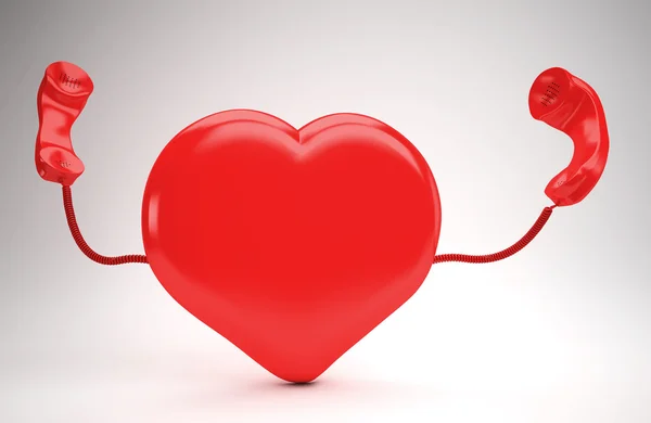 Huge Red Heart Using Phone — Stock Photo, Image