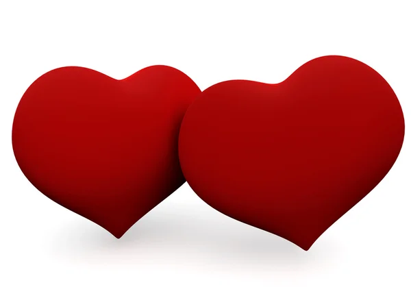 Два Великих Червоних Серця Ізольовані Білому Концепції Кохання — стокове фото